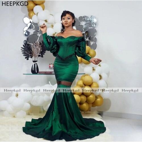 2021 Off The Shoulder Emerald Green Long Prom Dresses Mermaid Corset Black Women Birthday Party Prom Gowns Custom Made