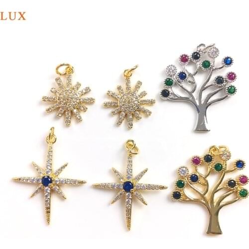 5pcs Shiny Micro CZ Polaris Snowflake Tree Pendant Necklace For Women Jewelry Dainty Gold Plate Brass Pendant Women Jewelry Gift