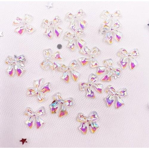 50Pcs AB Resin 10mm Bow Flatback Rhinestone Clothing Applique Scrapbook Ornament DIY Manicure Accessories Craft SL046