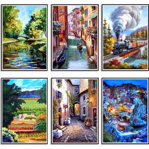 5D Diamond Painting Full Square Drill Scenery Diamond Embroidery Sale Town Handmade Wall Decor Scenery Mosaic Crystal Gift Rp150