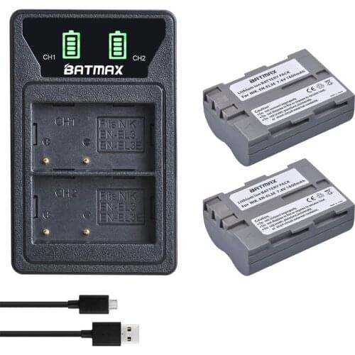 Batmax EN-EL3E EN-EL3 EN EL3 Battery +New LED Dual Charger with Type C Port for Nikon D300S D300 D100 D200 D700 D70S D80 D90 D50
