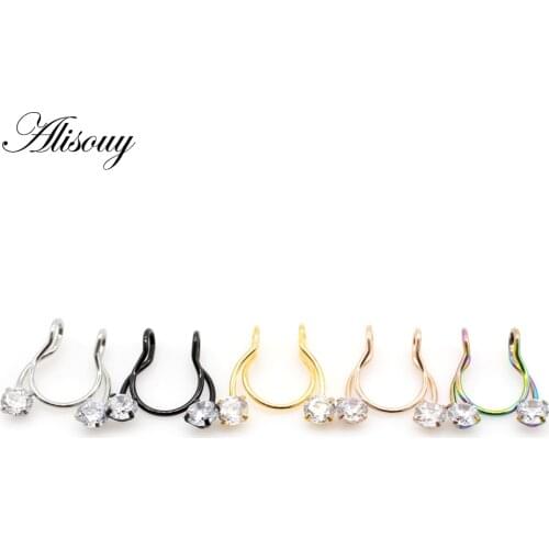 Alisouy 1PC Gauges 20G Antler Shape Fake Nose Ring Clip Stainless Steel Crystal Nasal Septum Piercing Jewelry Sexy Body Jewelry