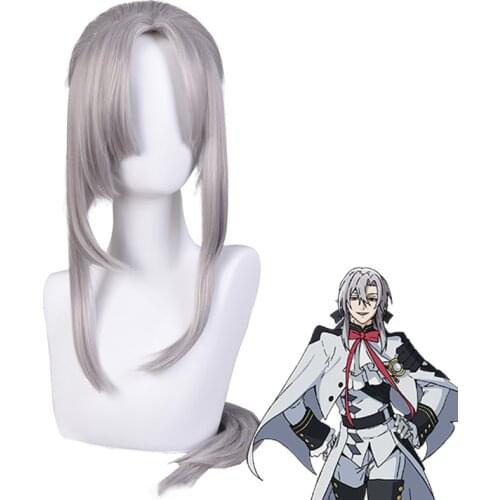 Anime Seraph of the end Ferid Bathory 80cm Long Pale Grey Heat Resistant Cosplay Costume hairwear Wig+Wig Cap