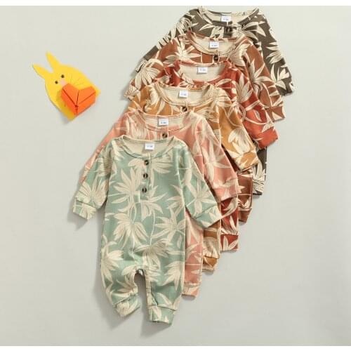 FOCUSNORM 6 Colors Lovely Baby Girls Boys Rompers 0-18M Flowers Printed Long Sleeve Button Autumn Jumpsuits