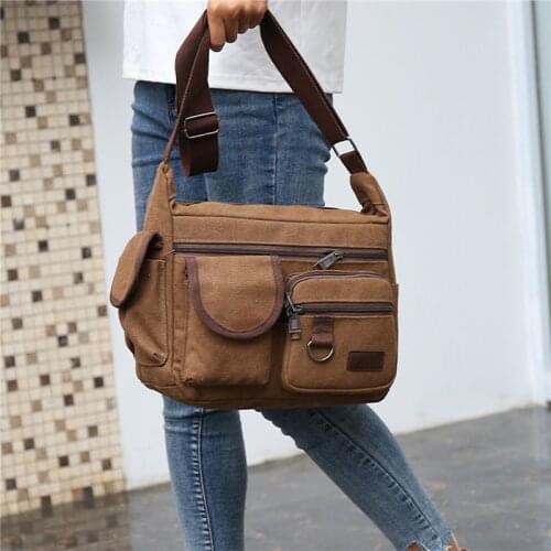 Canvas Messenger Bag For Men Vintage Water Resistant Waxed Crossbody Bags Briefcase Padded Shoulder Bag For Male Handbag Bolsos