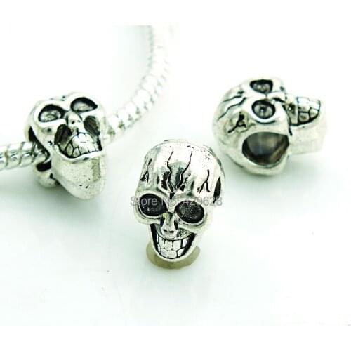 JINGLANG Free Shipping Fashion Plated Silver Vintage Skull Charm Metal Beads DIY Bracelets Accessories Jewelry