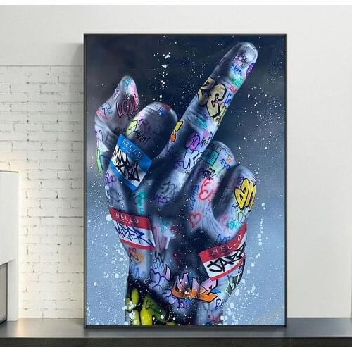 Middle Finger Gesture Street Art Posters and Prints Graffiti Art Paintings on the Wall Art Canvas Pictures Home Wall Decoration