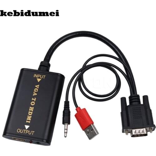 Kebidumei 2021 1080P VGA to HDMI-compatible Converter Audio AV Converter HDTV Video Cable VGA2HDMI For HDMI-compatible TV Laptop