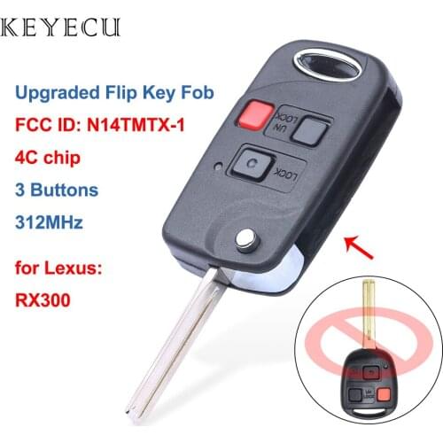 Keyecu Upgraded Flip Folding Remote Car Key Fob 3 Buttons 312MHz 4C for Lexus RX300 1999 2000 2001 2002 2003 FCC ID: N14TMTX-1