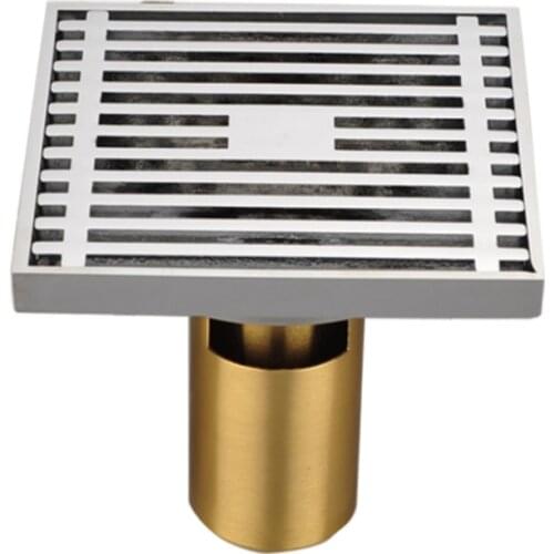 Creative Square Floor Drain Brass 4" Bathroom Floor Waste Drain Antique Brass Cover Shower Drain