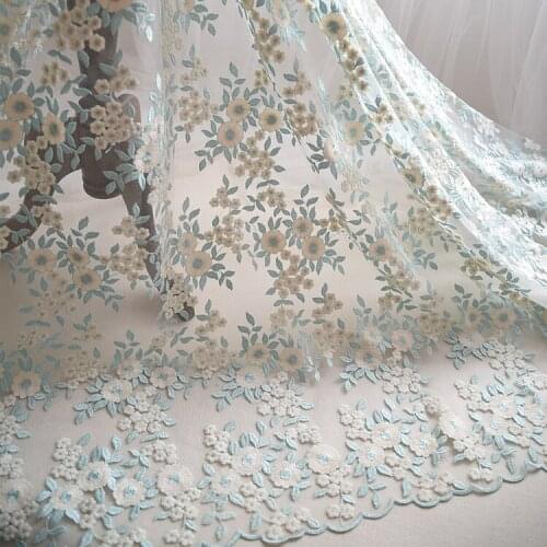 Ice Green Veils Ivory White Embroidered Lace Fabric Gold Thread for Bridal Party Dress Home Decor