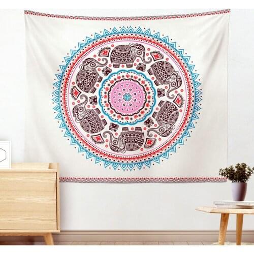 Little Elephants and Pink Mandala Flower Tapestry for Livingroom Photography Wall Decor