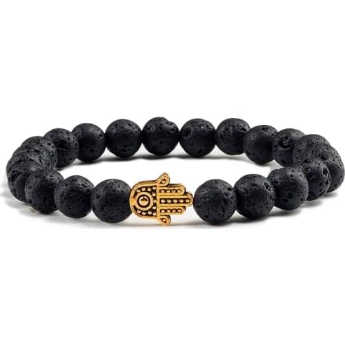 Fashion Black Lava Beads Bracelets Men Gold Color Hand Matte White Natural Stone Bracelet Reiki Buddha Bangle Women Yoga Jewelry