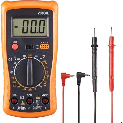 QHTITEC Multimeter Digital Meter Tester VC830L 1999 Counts DC/AC Ammeter Volt Ohm Tester Meter Multimetro With LCD Backlight