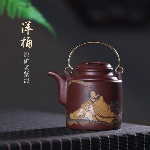 Yixing purple clay teapot full manual household kungfu tea set small capacity purple clay bucket