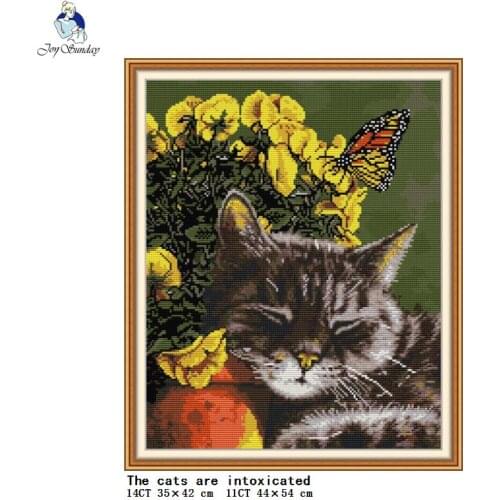 The cats are intoxicated count cross stitch kit 14ct 11ct animal pattern DIY needlework embroidery set home decoration painting