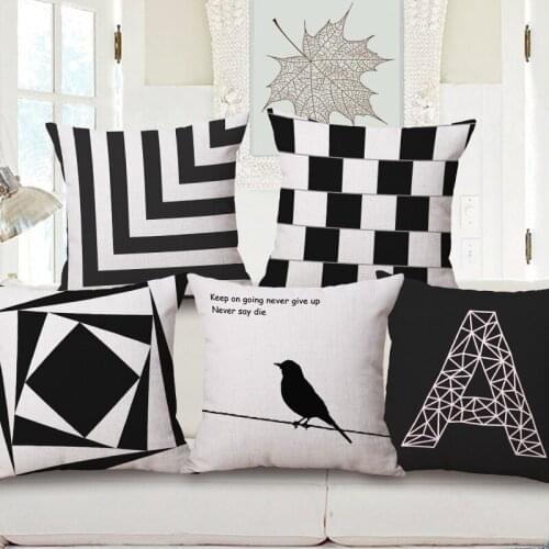 Cotton and linen pillow cases, cushion cover Black and white contracted letters geometric designs 45 * 45 cm 2pcs