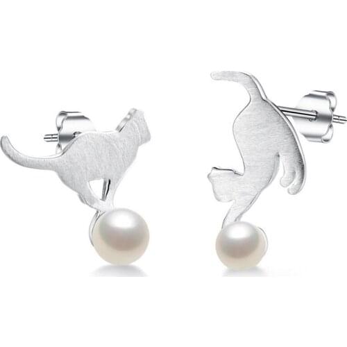 New Hip-hop Girls Stud Earrings Women Jewelry Cute Animal Pearl 925 Sterling Silver Earrings Nice