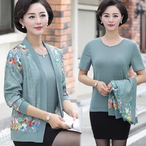 New 2021 Spring And Autumn Casual Sweater Mother Clothes Two-piece Set Women Sweaters Chinese Style Bottoming Cardigan 5XL