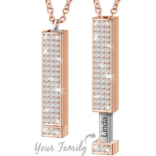 MYLONGINGCHARM Personalize Name Bar Necklace White Stone Pendant Necklace for Girlfriend Rosegold Bar Necklace Mothers day gift
