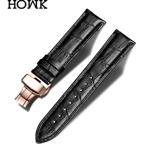 HOWK Watchband 18mm 19mm 20mm 21mm 22mm 23mm 24mm Leather Watch Band Calfskin Watch Strap With Butterfly Buckle