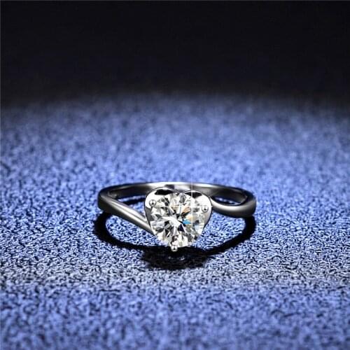 Silver Platinum Diamond Test Passed 1 Carat Excellent Cut D Color Good Quality Moissanite Wedding Heart Ring Silver 925 Jewelry