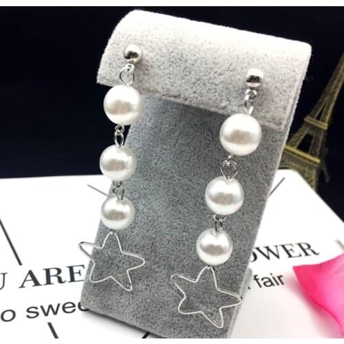 Korea Style Handmade Simulated Pearl Clip on Earrings Without Piercing for Women Fashion Long Five-pointed Pierced Earrings New