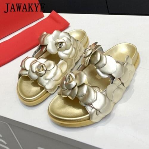 Flower Thick Sole Beach Slides for Women Platform Open Toe Women Shoes Summer Handmade Pedal Casual Outdoor Slippers Dress Mules
