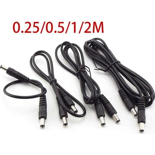 DC Power Cable Plug 5.5 x 2.1mm Male To 5.5 x 2.1 Male CCTV Adapter Connector Cable 12V Power Extension Cords 0.25m/0.5m/1m/2m