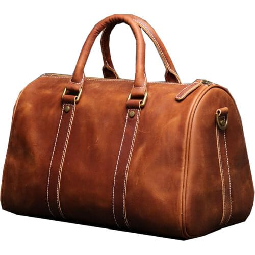 Genuine Leather Men Women Travel Handbag Soft Real Cow Leather Carry Hand Luggage Bags Travel Shoulder Bag Male Female Weekend