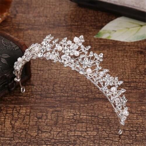High Quality Crystal Imitate Pearl Tiaras And Crowns Bridal Hair Accessories Wedding Quinceanera Crown Pageant Rhinestone Tiara