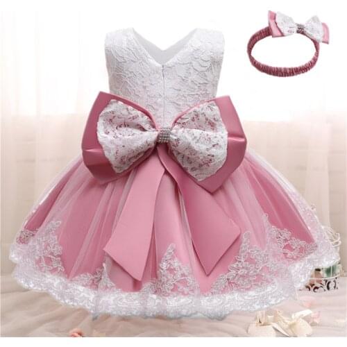 1 2 Yrs Girls Costume For Evening Bow Knot Wedding Flower Ball Gowns Infant Birthday Party Christening Pincess Formal Tutu Dress