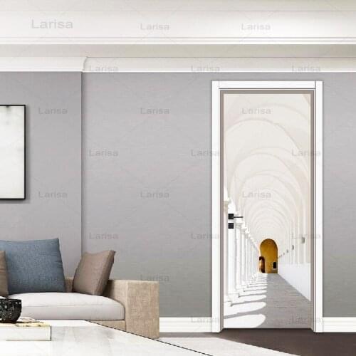 Waterproof Art 3D Print Sticker Home Decoration Decal White Building PVC Door Self Adhesive Poster For Bedroom Sticker