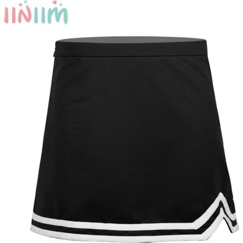 IEFiEL Big Girls A-Line Dance Tutu Skirts Covered Elastic Waistband Side Zipper Closure Cheer Uniform Skirt with Double V-Notch