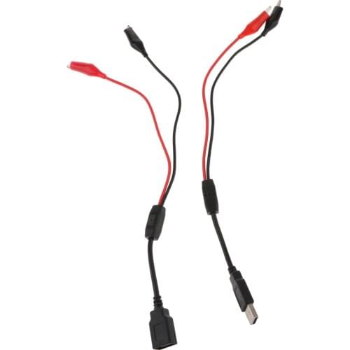 Alligator Test Clips Clamp to USB Male + Female Connector Power Supply Adapter Cable 32cm