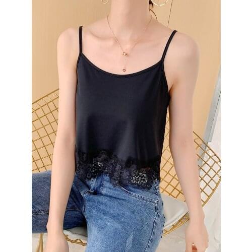 Womens short black camisole with lace beautiful back bottoming top shirt tube top outwear adjustable straps new dropshipping