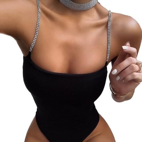 New Diamond Chain Sling Sexy Bodysuit Woman 2021 Summer Female Backless Bodycone Jumpsuit Ladies Night Club Slim Bodys Tops