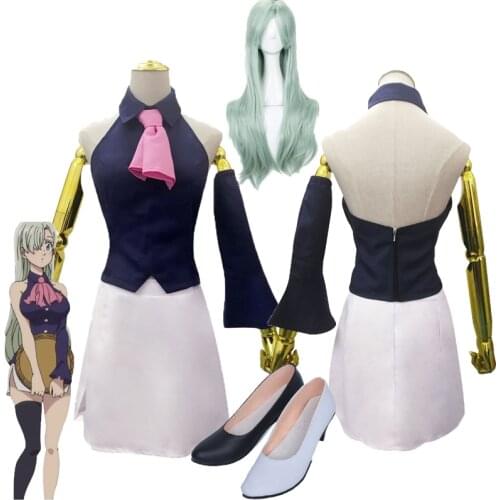 Cosplay The Seven Deadly Sins: Prisoners of the Sky Elizabeth Liones Cosplay Costume Girls Women Waitress Uniform Wigs and shoes