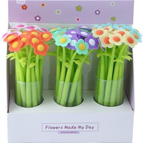 1pcs Korea Plant Gel Pen Cute Silica Gel Flower 0.5mm Novelty Kawaii Signing Pen Writing Black Ink School Office Supplies