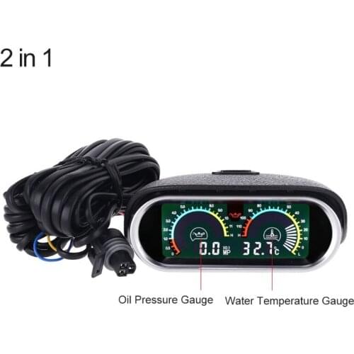 2 Functions 12v/24v Universal Truck Car Oil Pressure Gauge + Water Temperature Gauge Set Meter 10mm M10 1/8 NPT Sensor