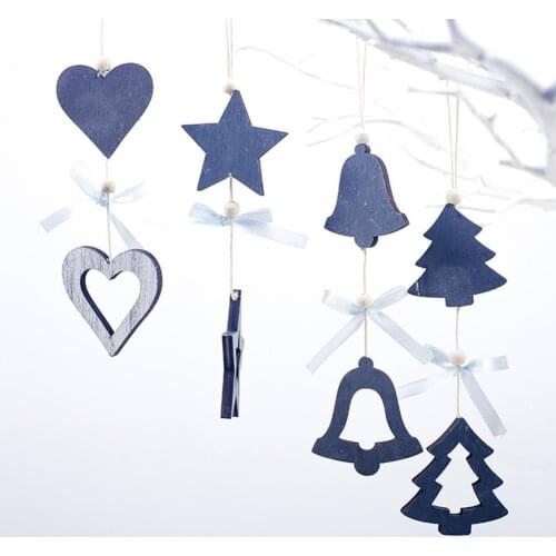 4Pcs/Set Wooden Christmas Tree Star Heart Bell Pendant Hanging Ornaments Decor Festival supplies