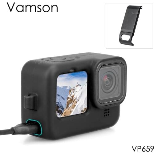 Vamson Side Cover Black Protective Cover for GoPro Hero 9 Accessories for GoPro9 Easy Removable Type Charging VP659