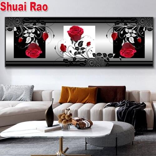 Large 5d Diamond Painting Black Red Rose Diamond Embroidery Flower Art Picture for Living Room Cuadros Decor 2021 New Gift