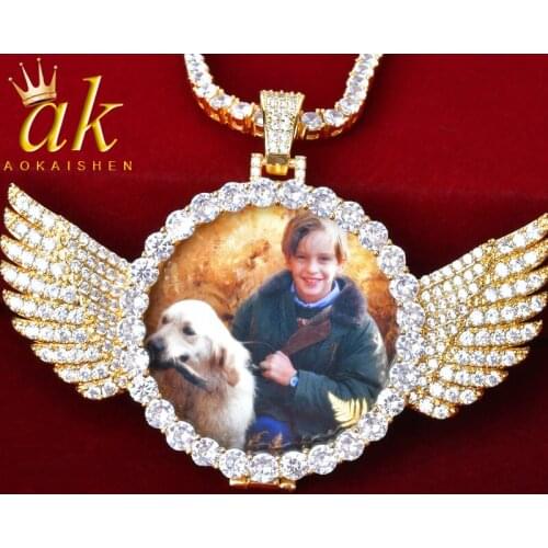 Custom Photo Wings Pendant For Women Gold Color 4mm Tennis Chain Cubic Zircon Hip Hop Rock Street Jewelry