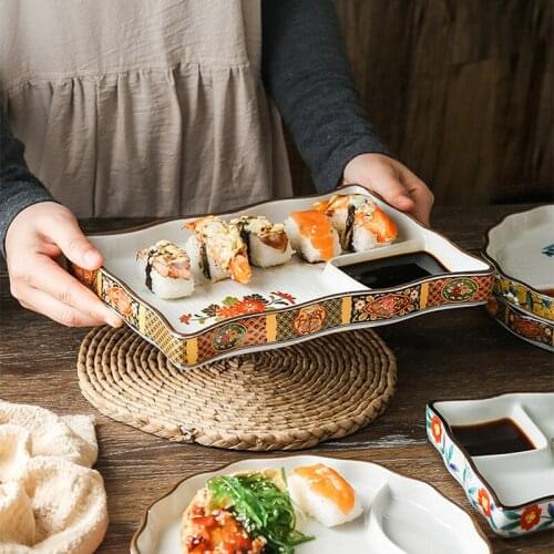 Japanese Dumpling Plate Sushi Plate Multiple salad Tray Restaurant Plate Flower Flat Dishes Ceramic Dinnerware Snake Serving