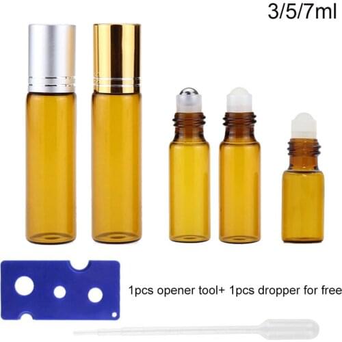 12pcs 3ml 5ml 7ml Amber Refillable Roll on Glass Bottles for Essential Oils Roller Perfume Mini Roller Bottle