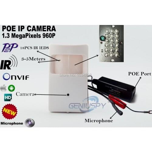 P2P Pin hole Night Vision&Audio Video 960P 1.3MP PIR POE Camera Motion Detector ONVIF Covert PIR POE Small IP Camera