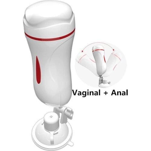 MizzZee Dual Channel Vagina Anal Masturbation Cup Blowjob Vibrator Realistic Pussy Male Masturbator for Man Suction Cup Erotic