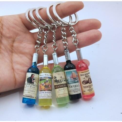Fashion New Women/Mens Fashion Handmade Resin Red wine Wine Bottle Key Chains charm Key Rings Alloy Charms Gifts Wholesale