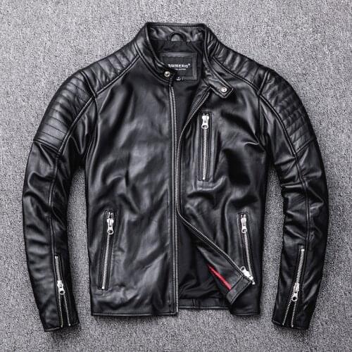 Fashion Moto Jacket Motorcycle Jackets Men New Zealand Sheepskin Men Black Soft Genuine Leather Coat Slim Sheepskin Clothes